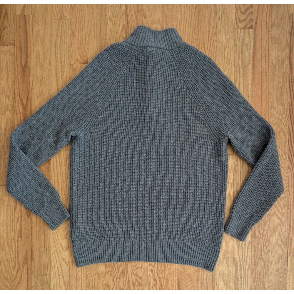 Banana Republic Sweater Mens Large Italian Yarn Waffle Knit Wool Henley Grey